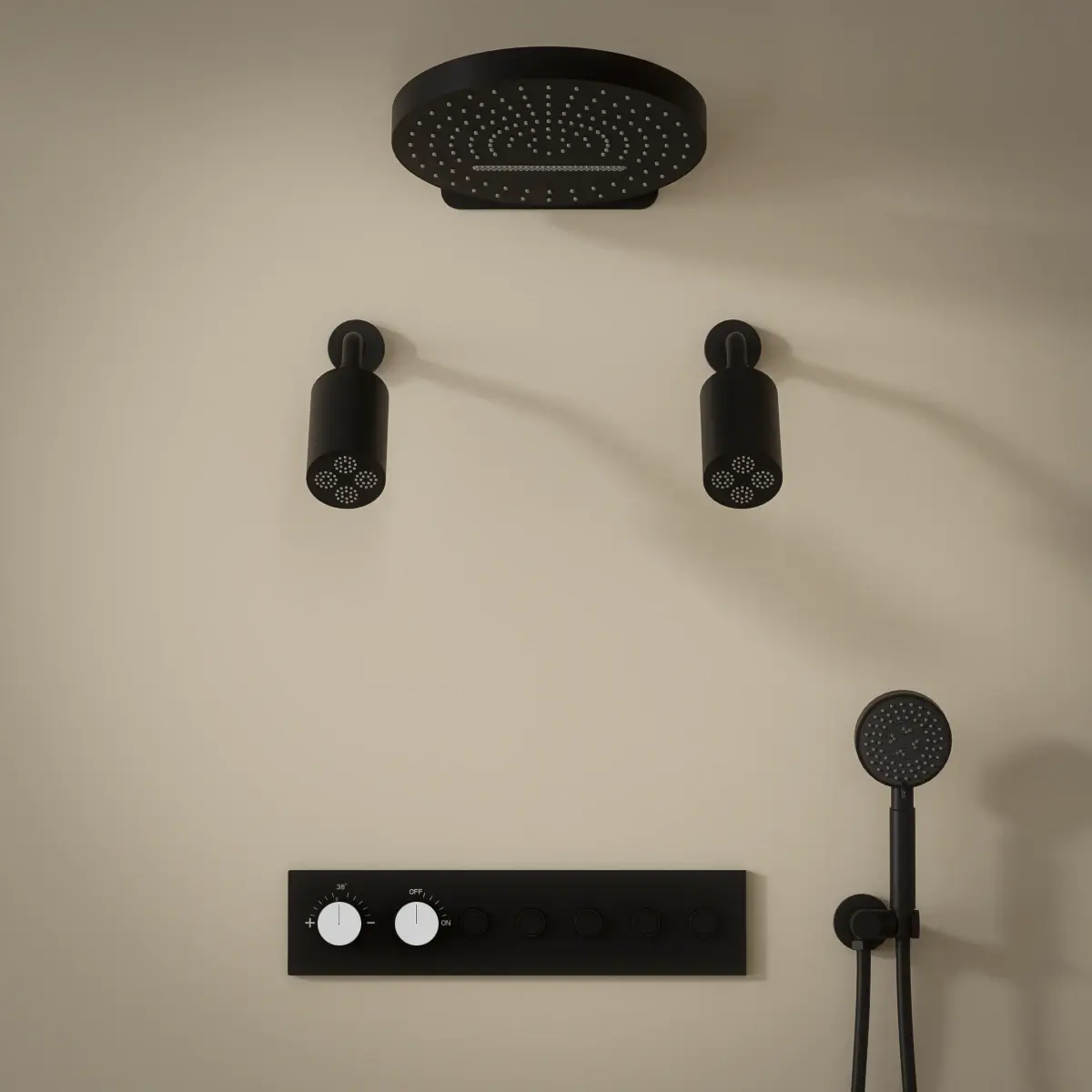 Douche thermostatique, ciel de douche ronde et douches épaules, noir Châtelet