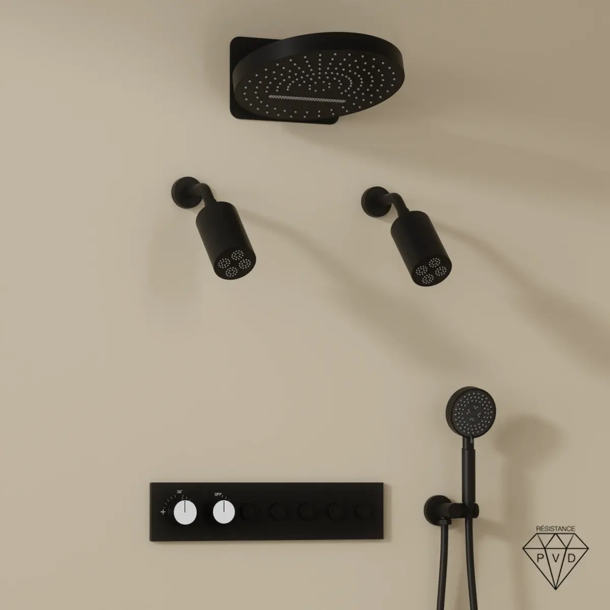 Douche thermostatique, ciel de douche ronde et douches épaules, noir Châtelet