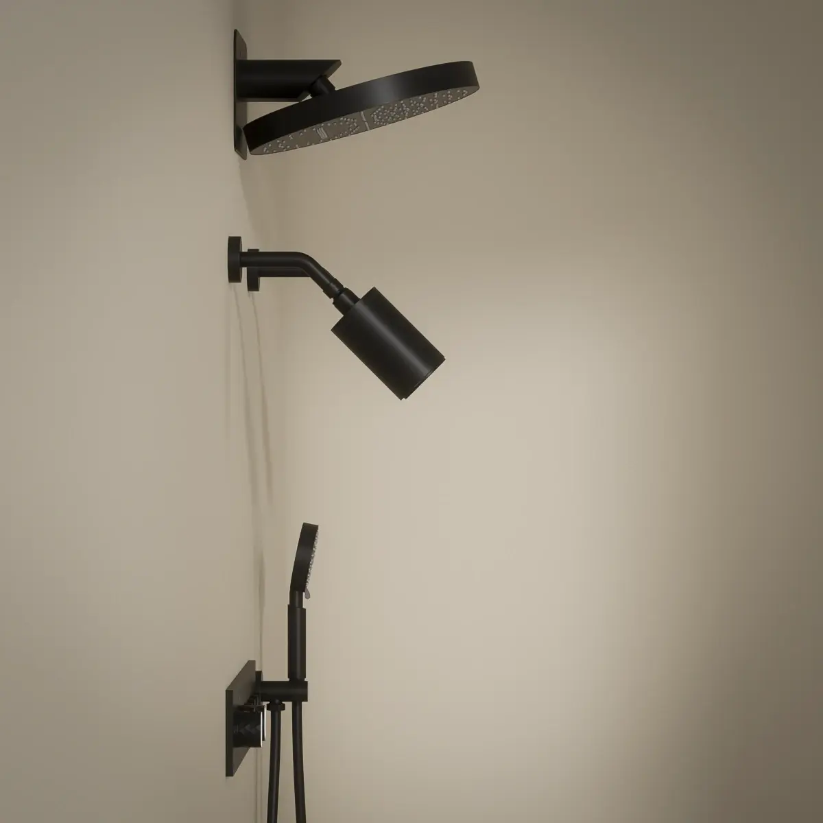 Douche thermostatique, ciel de douche ronde et douches épaules, noir Châtelet