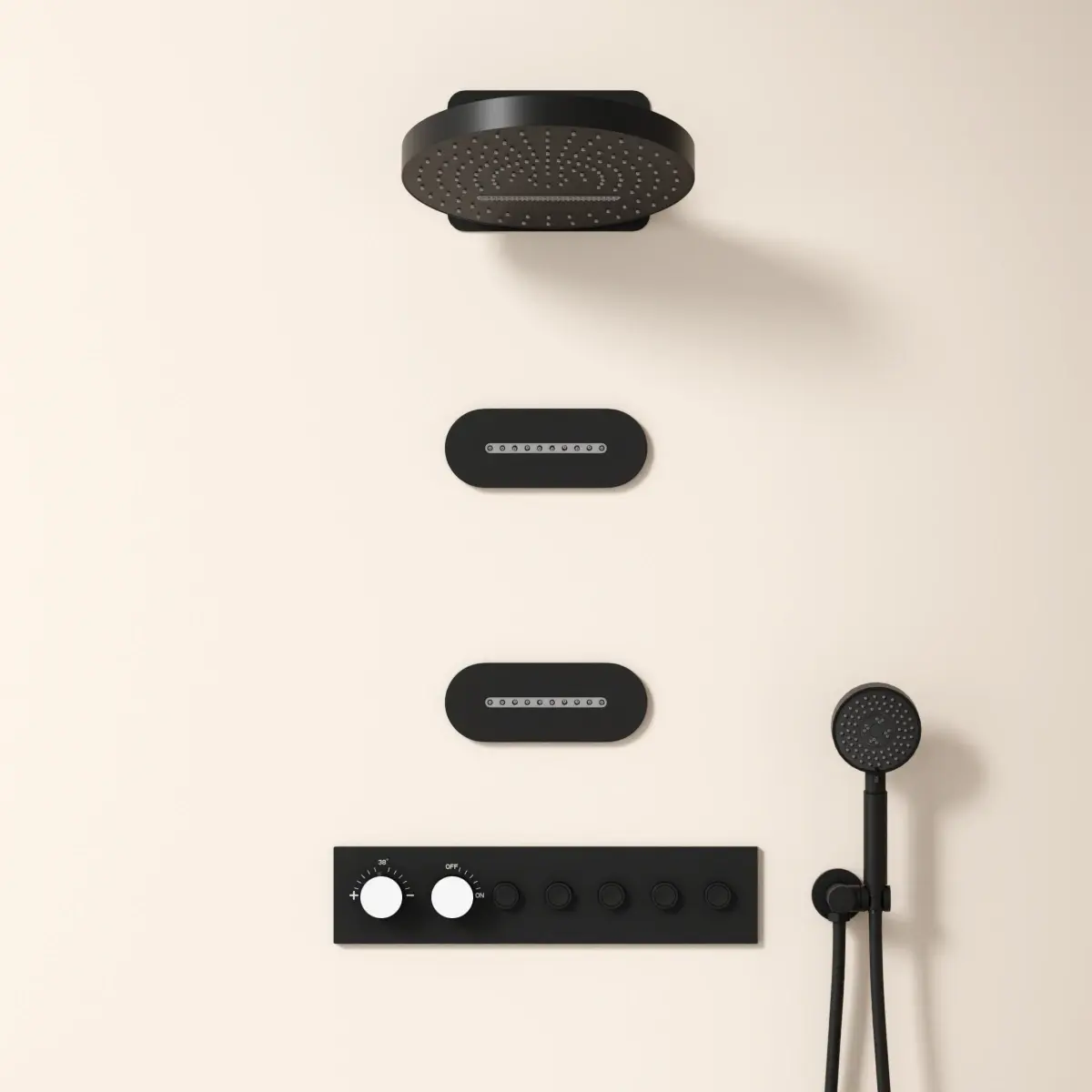 Douche thermostatique, ciel de douche ronde et buses, noir brossé Châtelet