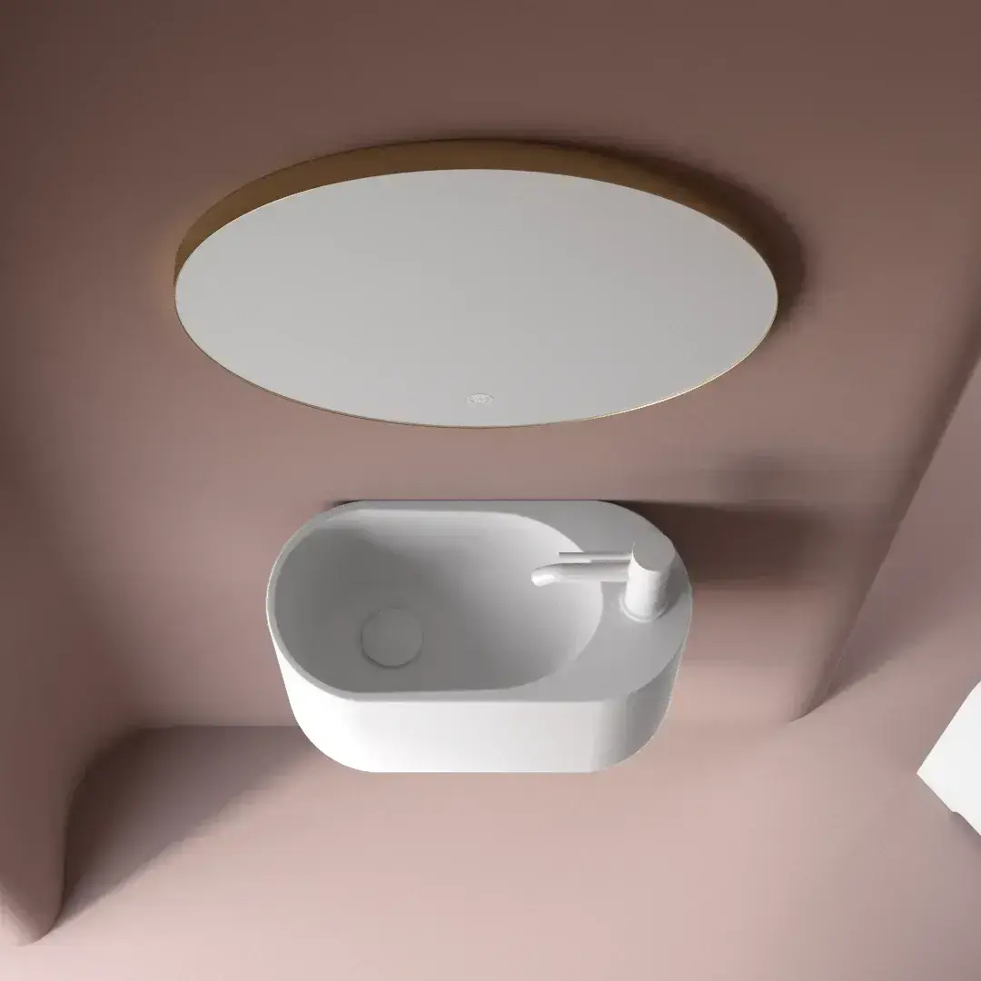 Lave-mains 43 x 22 cm, percement robinetterie, blanc mat, Ovalo