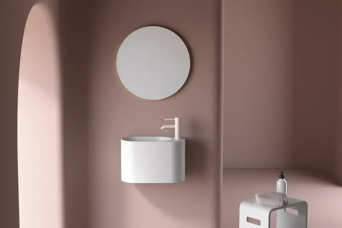 lave main suspendu blanc mat avec percement de robinetterie