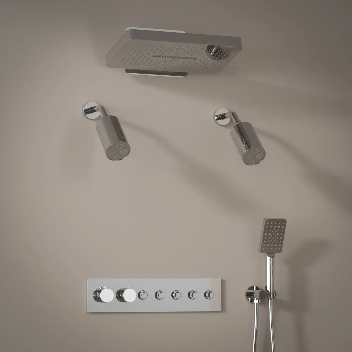 Douche thermostatique, ciel de douche carré et douches épaules, chromé Châtelet