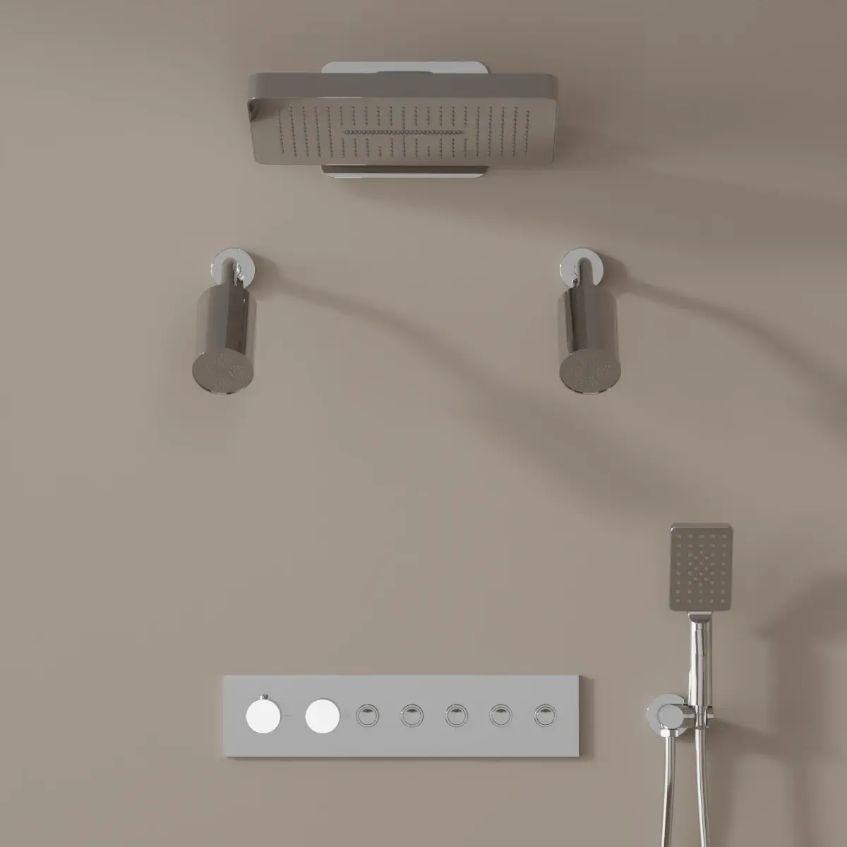 Douche thermostatique, ciel de douche carré et douches épaules, chromé Châtelet