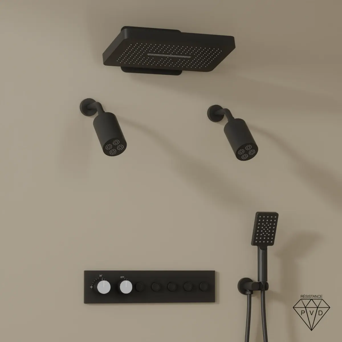 Douche thermostatique, ciel de douche carré et douches épaules, noir Châtelet