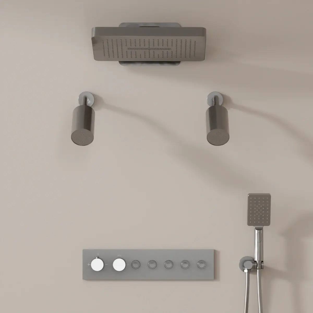 Douche thermostatique, ciel de douche carré et douches épaules, inox brossé Châtelet