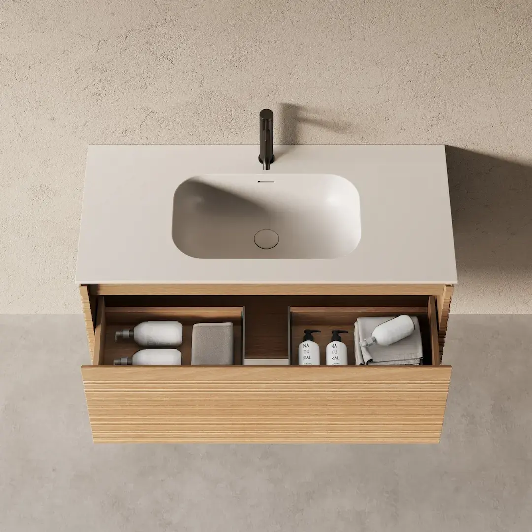 Meuble salle de bain simple vasque 100cm chêne naturel - Orane