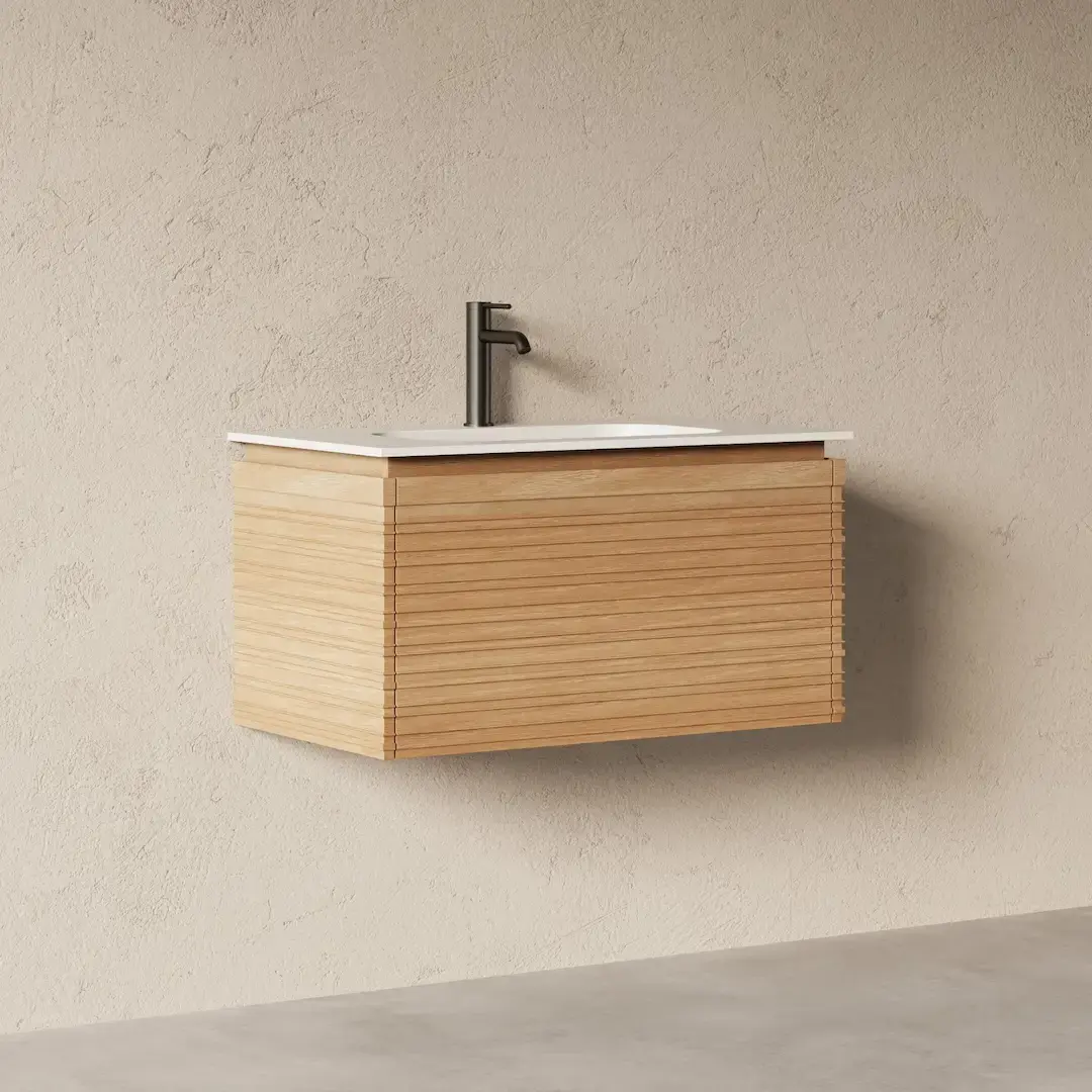 Meuble salle de bain simple vasque 80cm chêne naturel - Orane