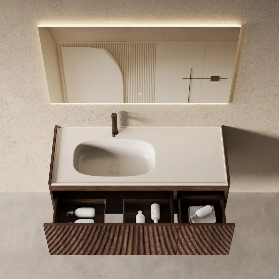 Meuble salle de bain vasque intégrée 120cm noyer - Loren 