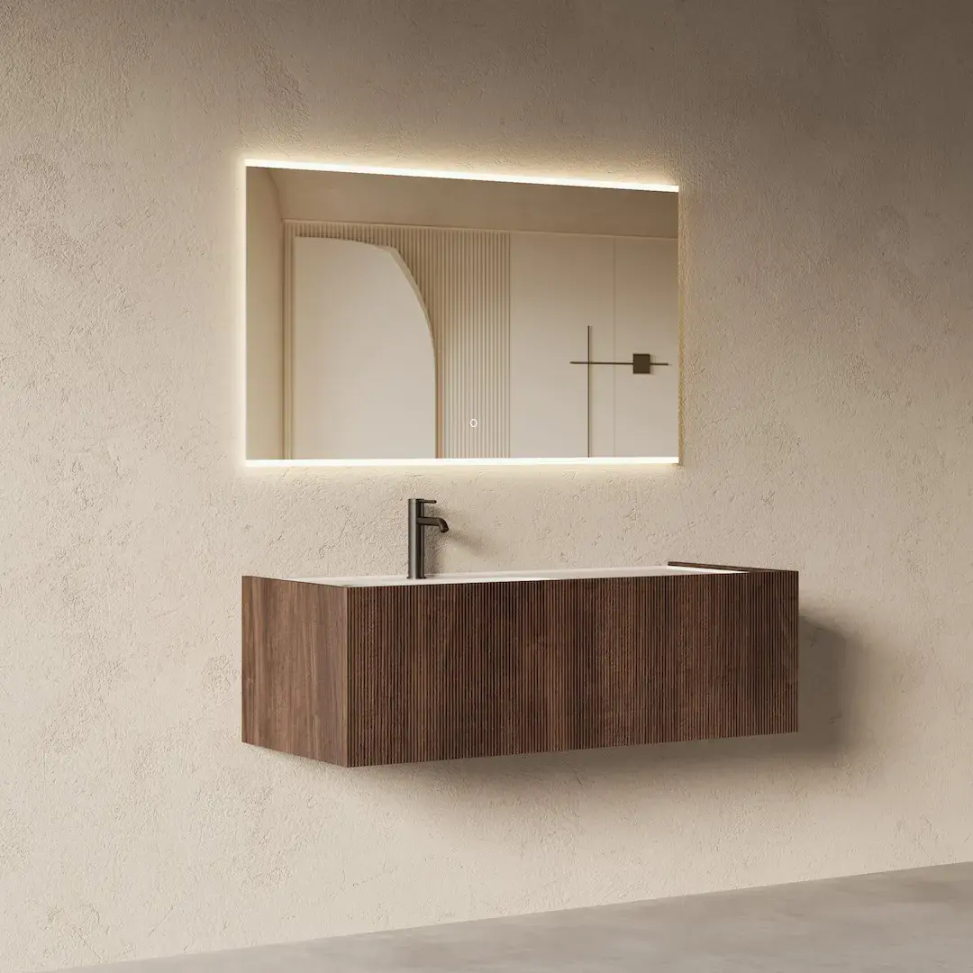 Meuble salle de bain vasque intégrée 120cm noyer - Loren 