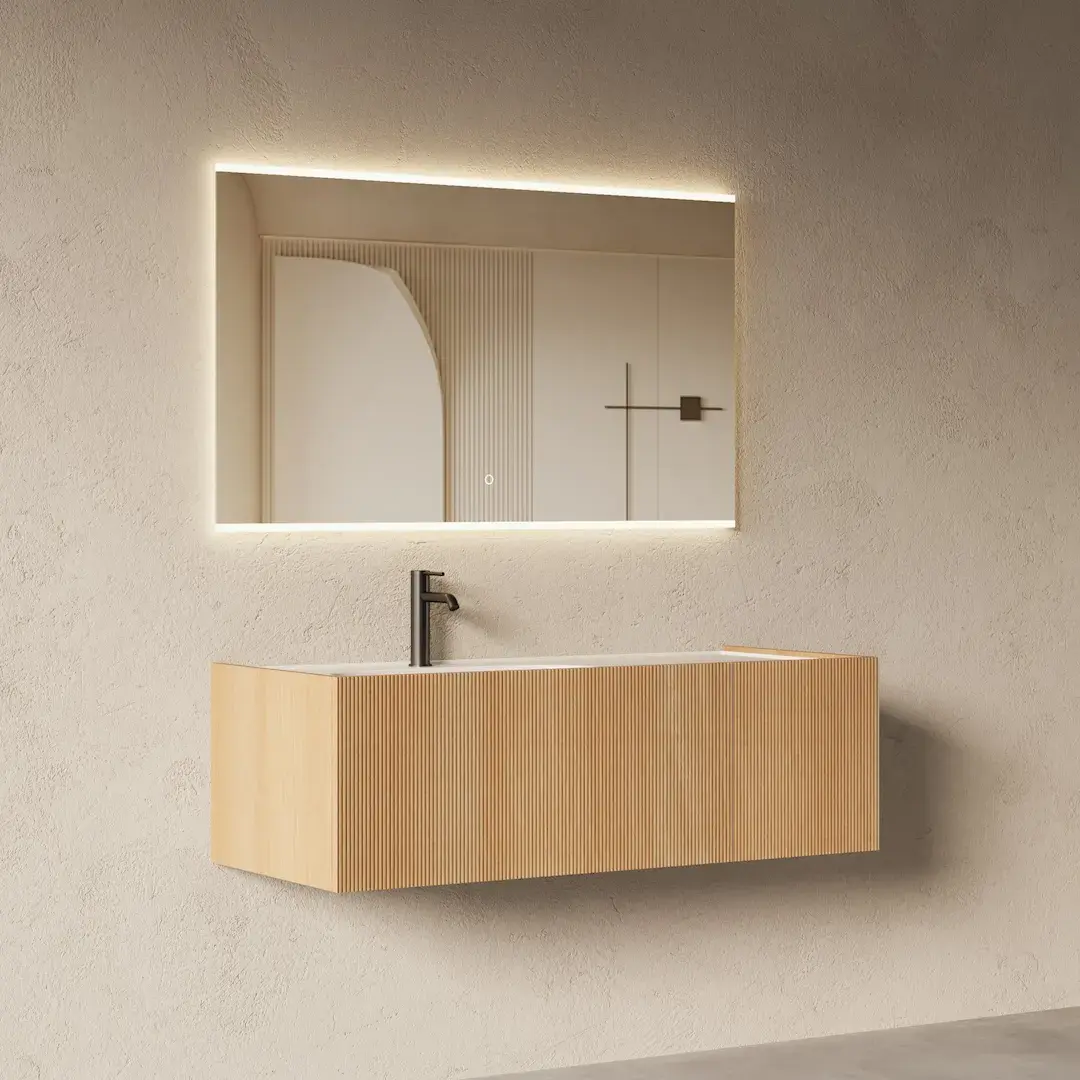 Meuble salle de bain vasque intégrée 120cm chêne naturel - Loren