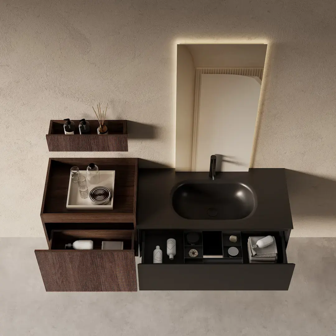 Ensemble salle de bain vasque résine 160cm noyer - Ines