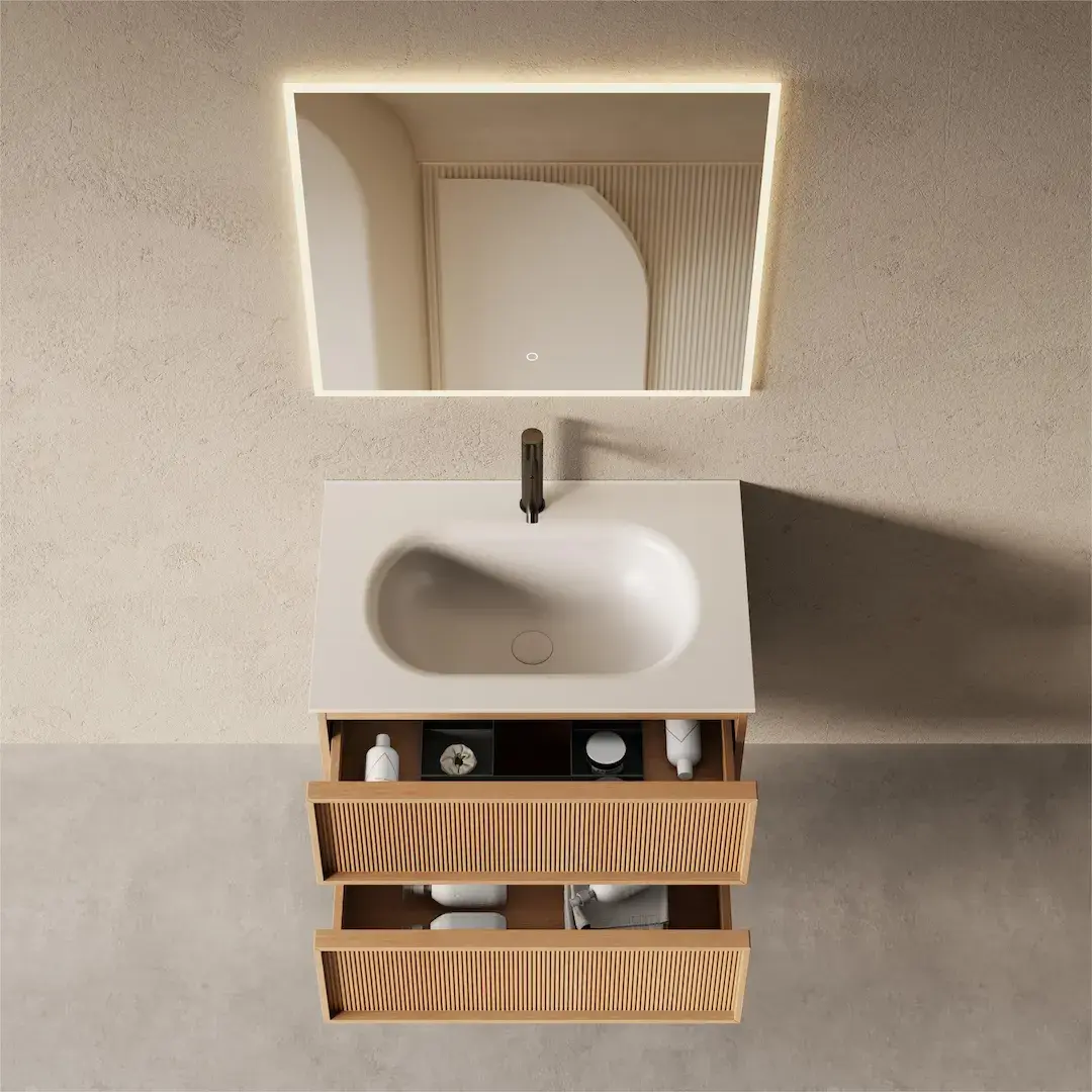 Meuble salle de bain, plan résine 75cm, chêne naturel - Noa