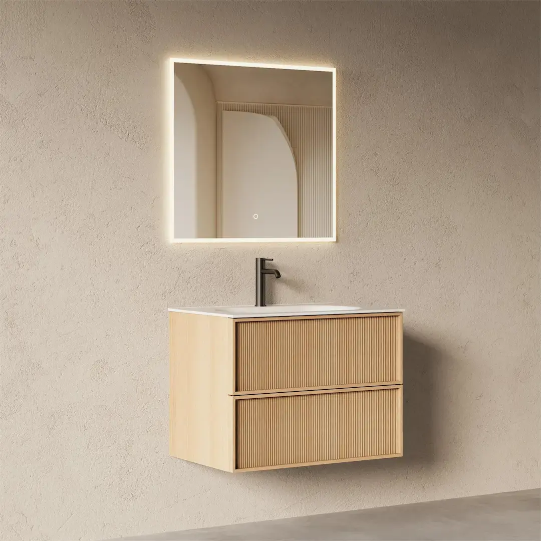 Meuble salle de bain, plan résine 75cm, chêne naturel - Noa