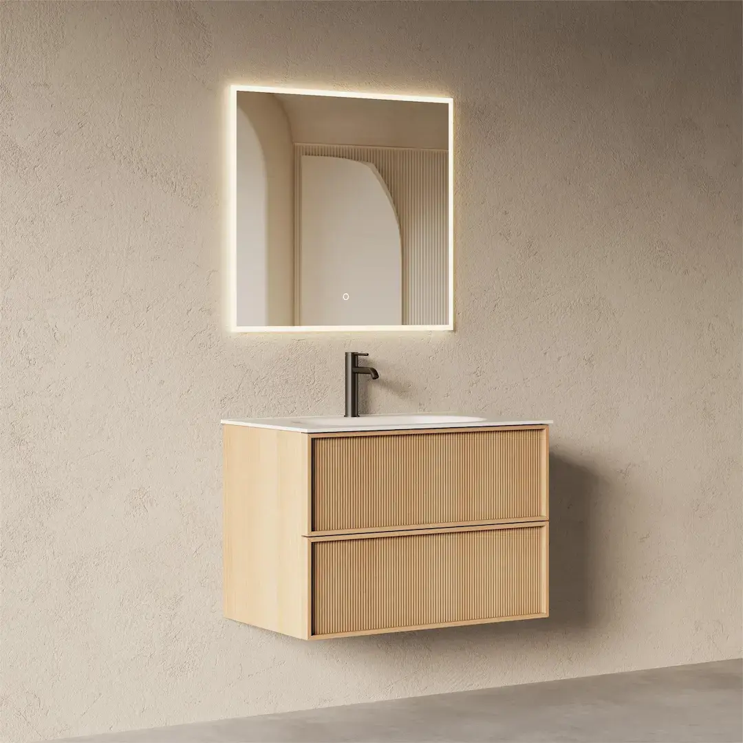 Meuble salle de bain, plan résine 80cm, chêne naturel - Noa
