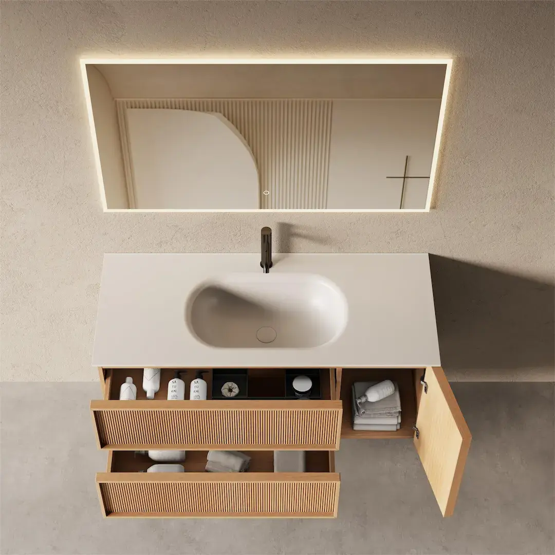 Meuble salle de bain, plan résine 120cm, chêne naturel - Noa