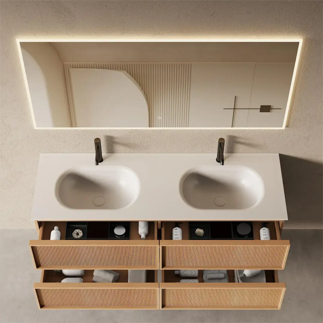 Meuble salle de bain, plan résine 150cm, chêne naturel - Noa