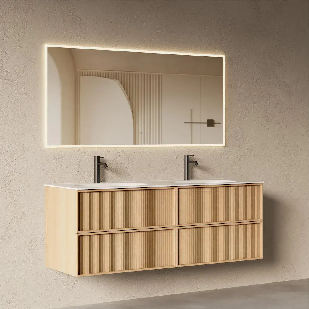Meuble salle de bain, plan résine 150cm, chêne naturel - Noa