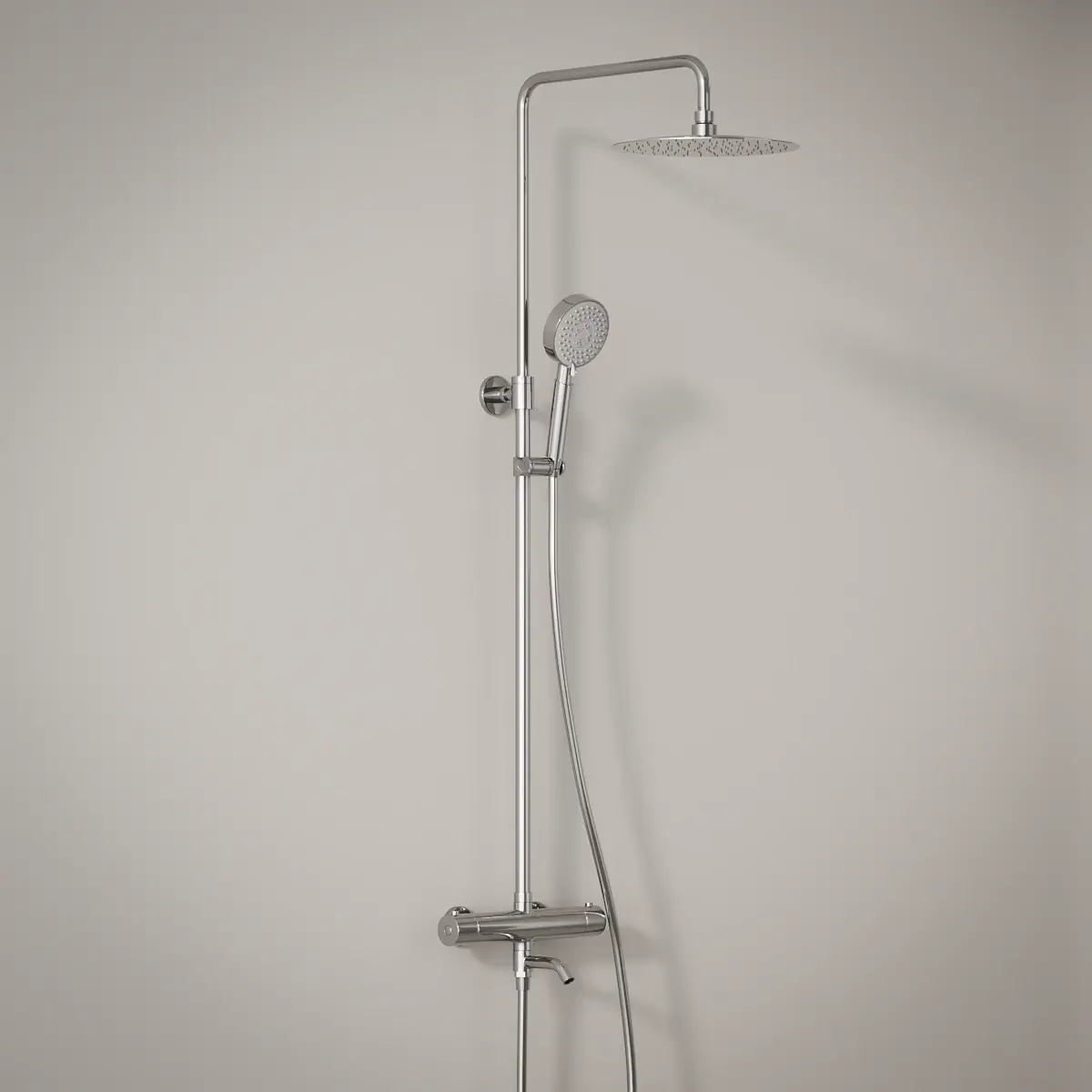 Colonne bain-douche avec mitigeur thermostatique, douchette ronde 3 jets, Ø25cm, chrome, Châtelet III