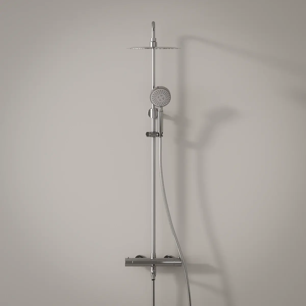 Colonne bain-douche avec mitigeur thermostatique, douchette ronde 3 jets, Ø25cm, chrome, Châtelet III