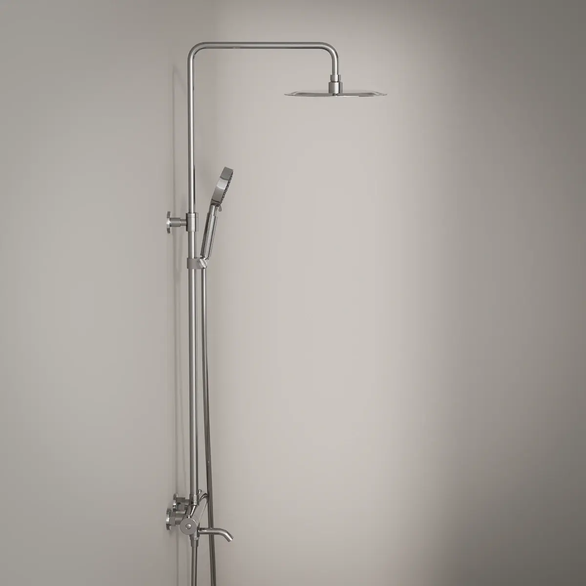 Colonne bain-douche avec mitigeur thermostatique, douchette ronde 3 jets, Ø25cm, chrome, Châtelet III