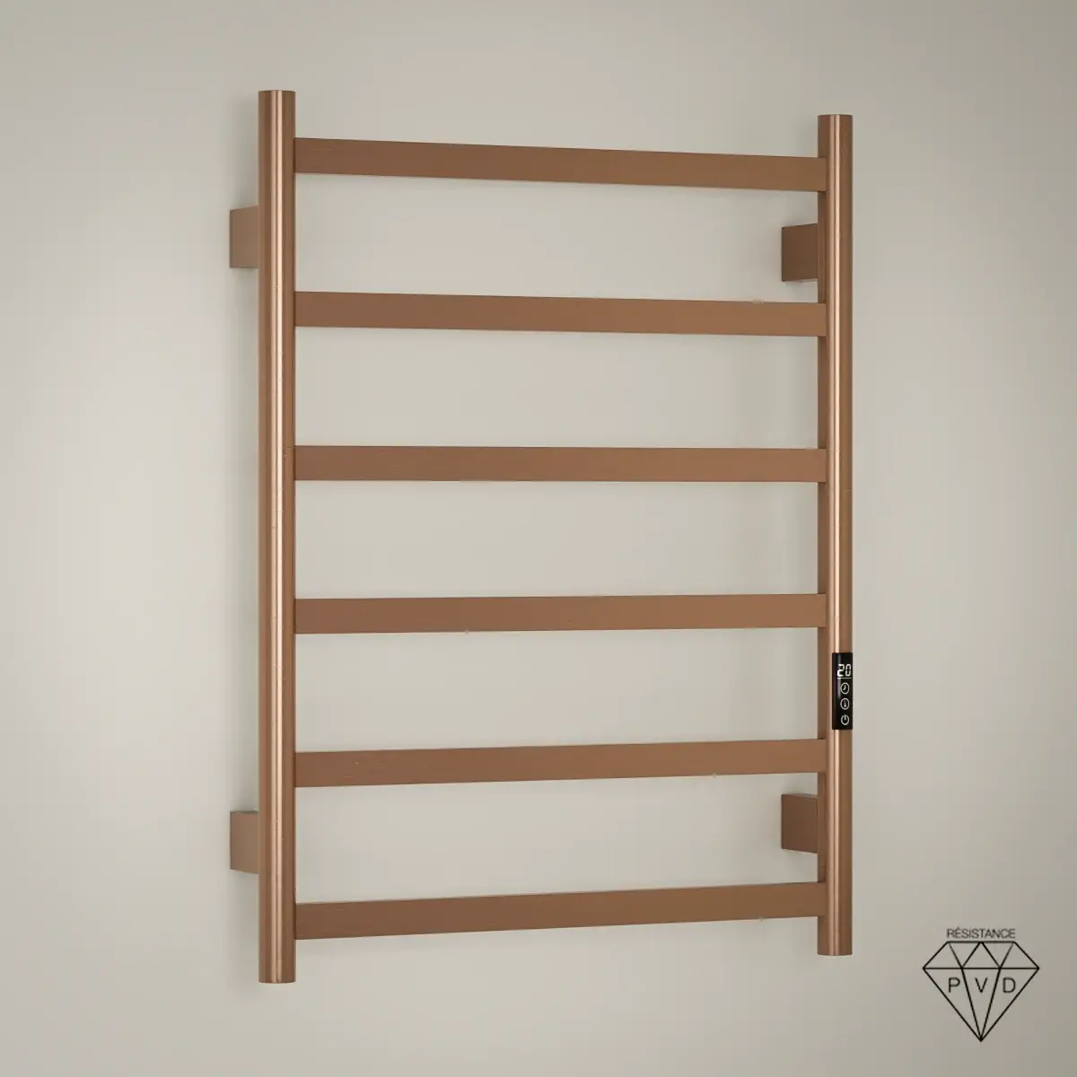 Sèche serviette avec 6 barres à inertie sèche en doré rose brossé avec programmateur