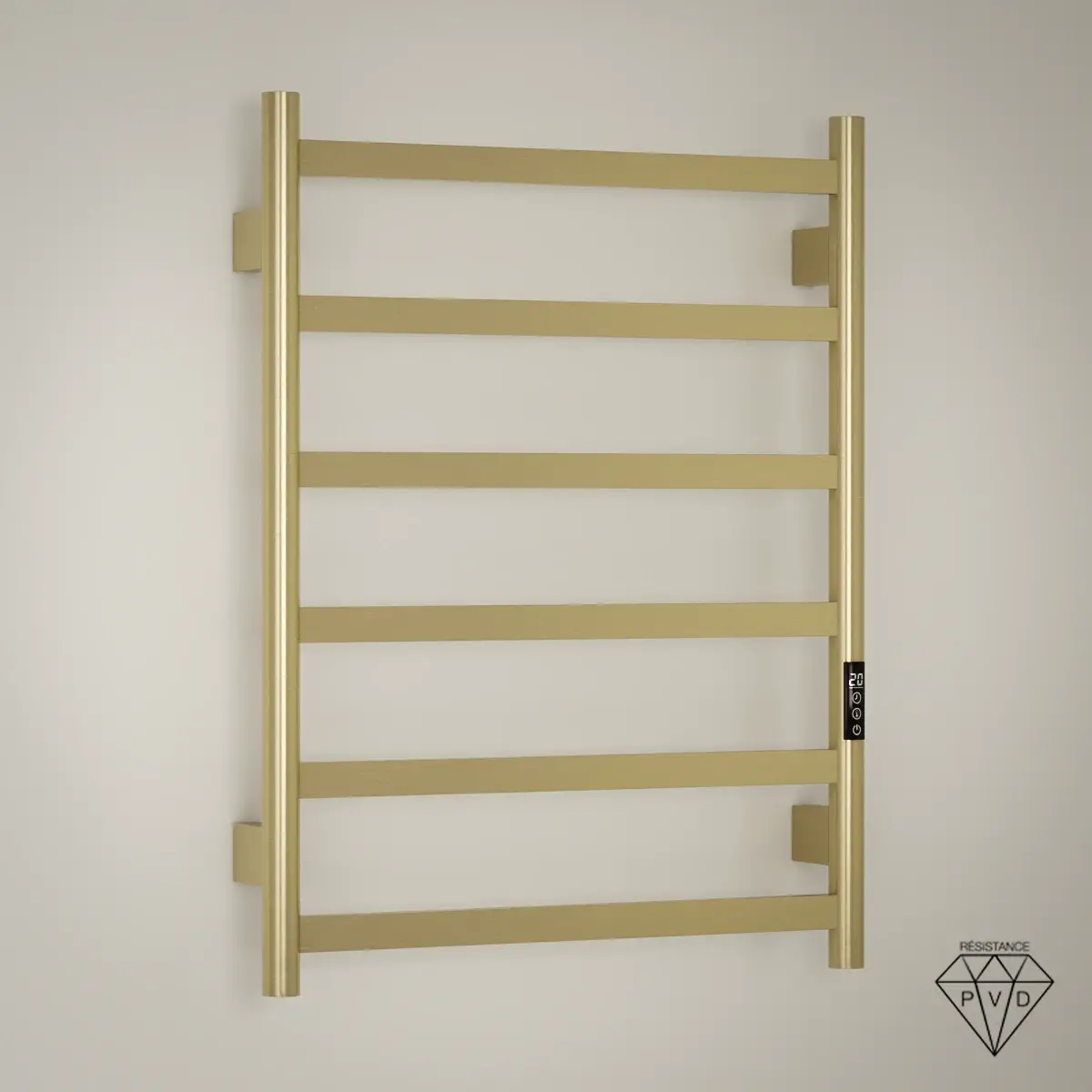 Sèche serviette avec 6 barres à inertie sèche en doré brossé avec programmateur