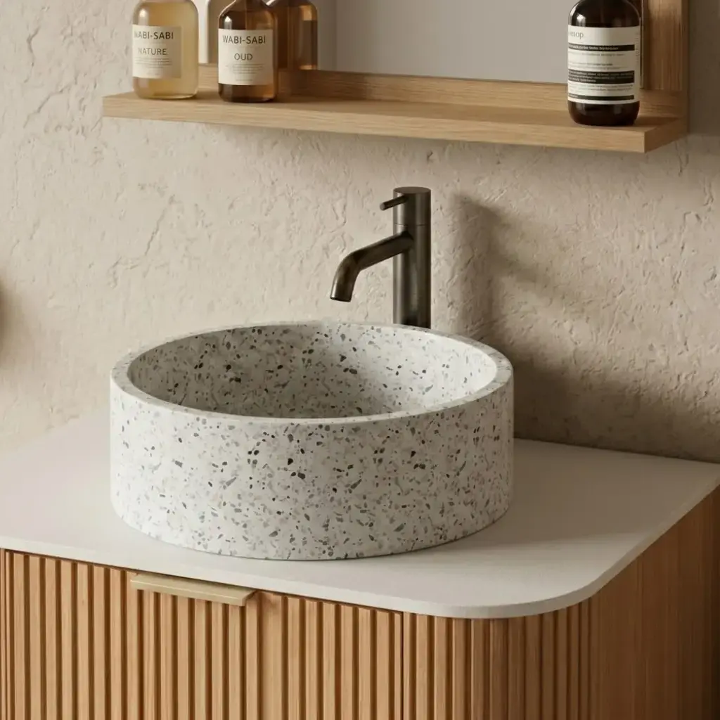 Vasque béton ronde, Ø39 cm, terrazzo, T6