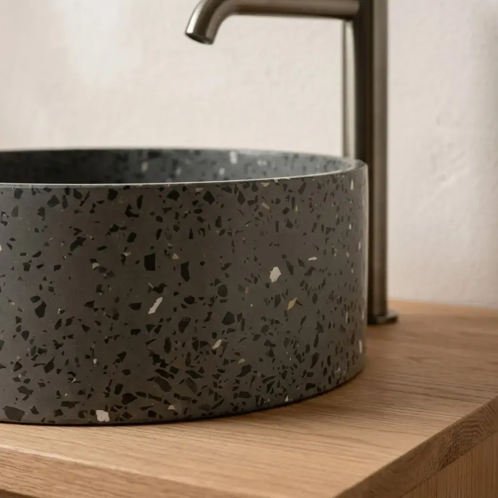 Vasque béton ronde, Ø39 cm, terrazzo noir, T6