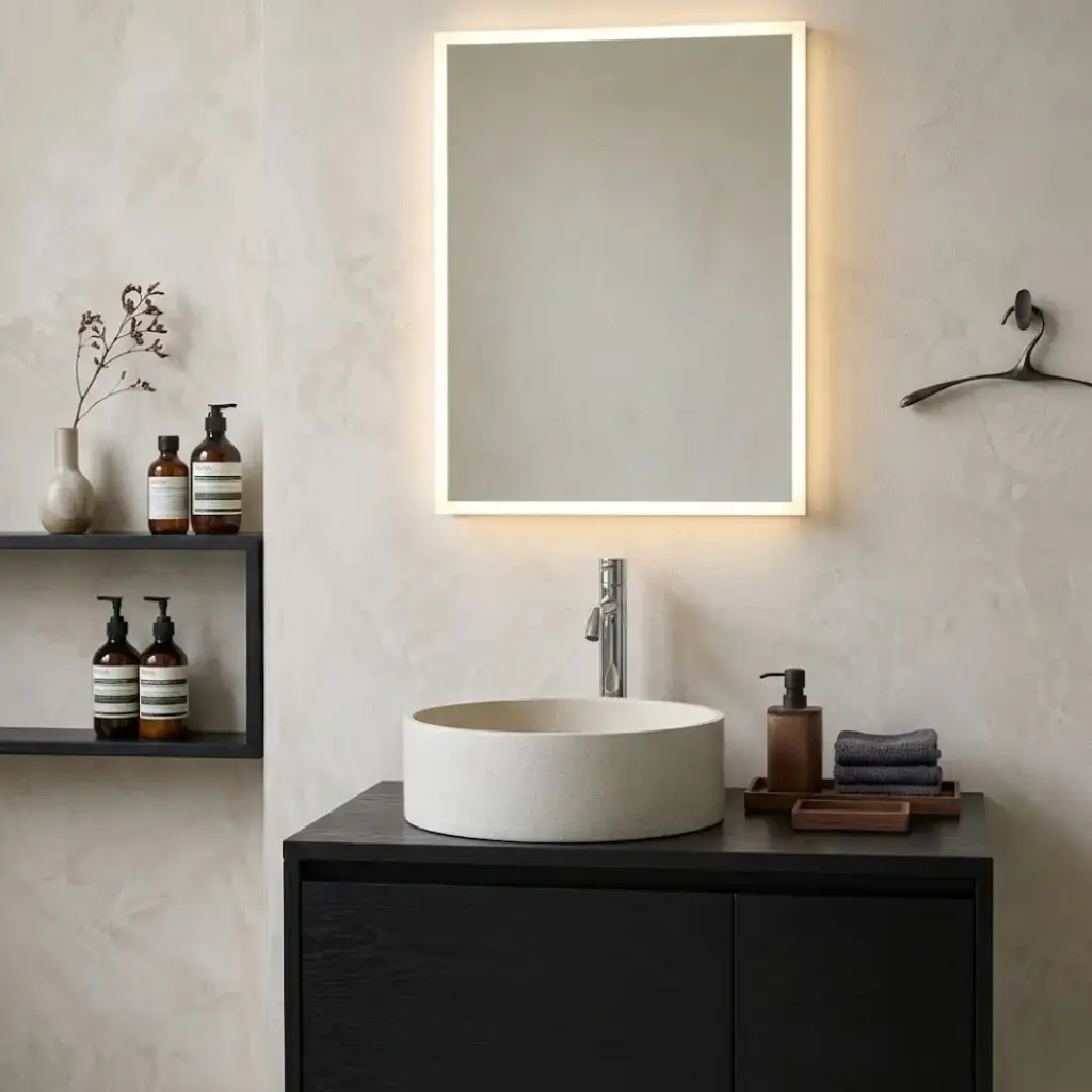 Vasque béton ronde, Ø39 cm, terrazzo beige, T6 