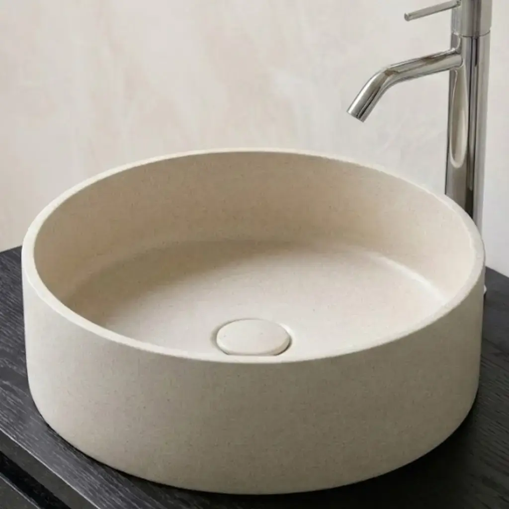 Vasque béton ronde, Ø39 cm, terrazzo beige, T6 