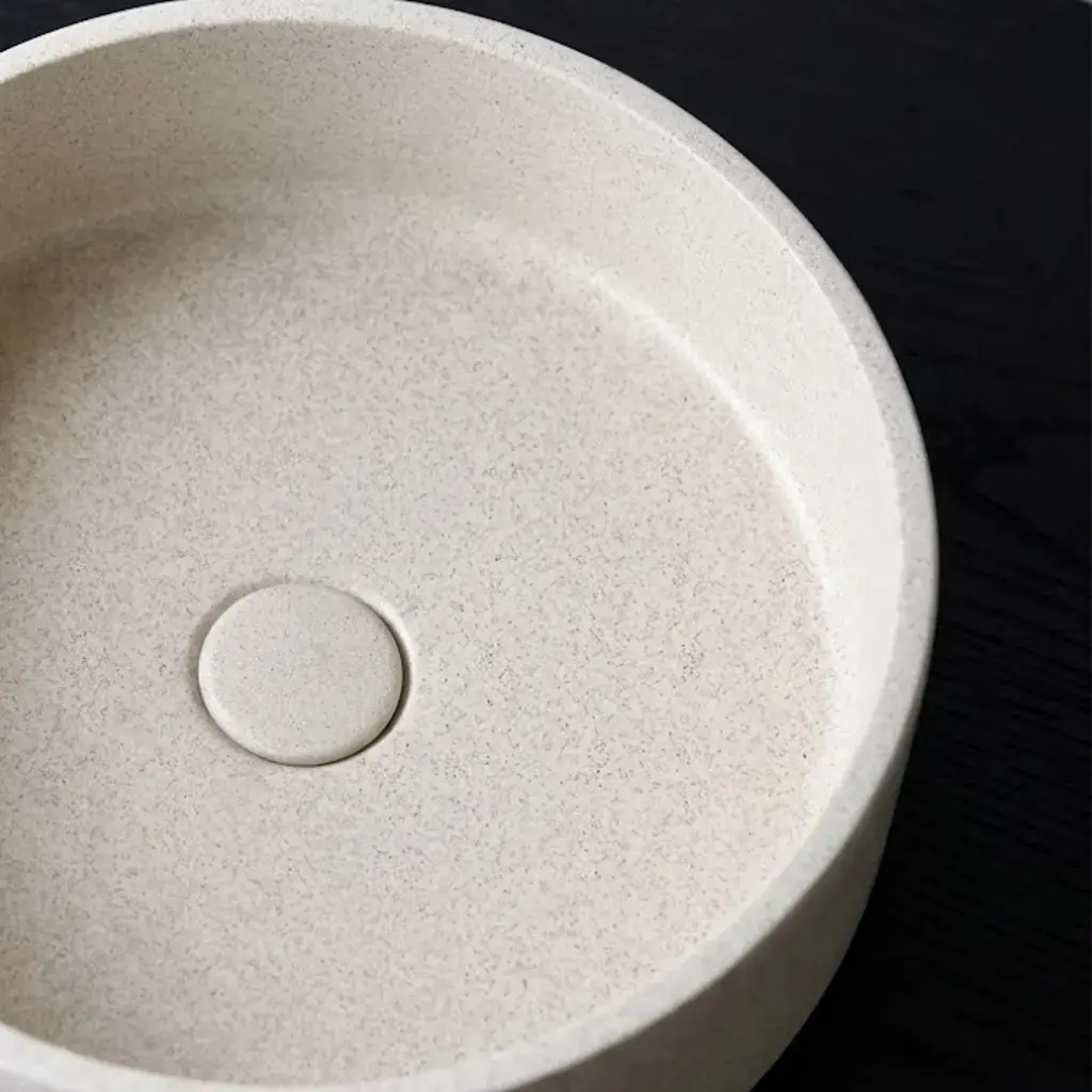 Vasque béton ronde, Ø39 cm, terrazzo beige, T6 