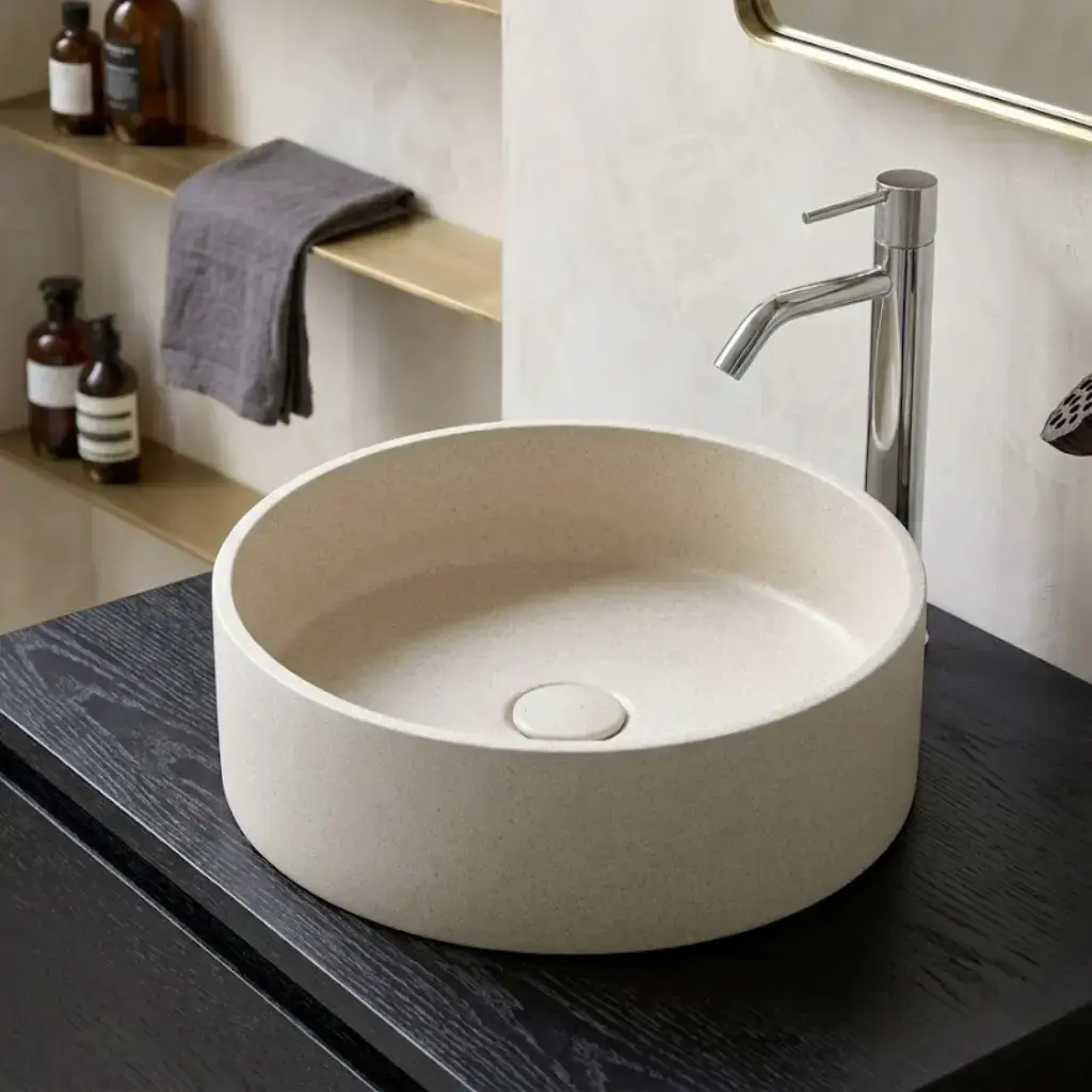 Vasque béton ronde, Ø39 cm, terrazzo beige, T6 