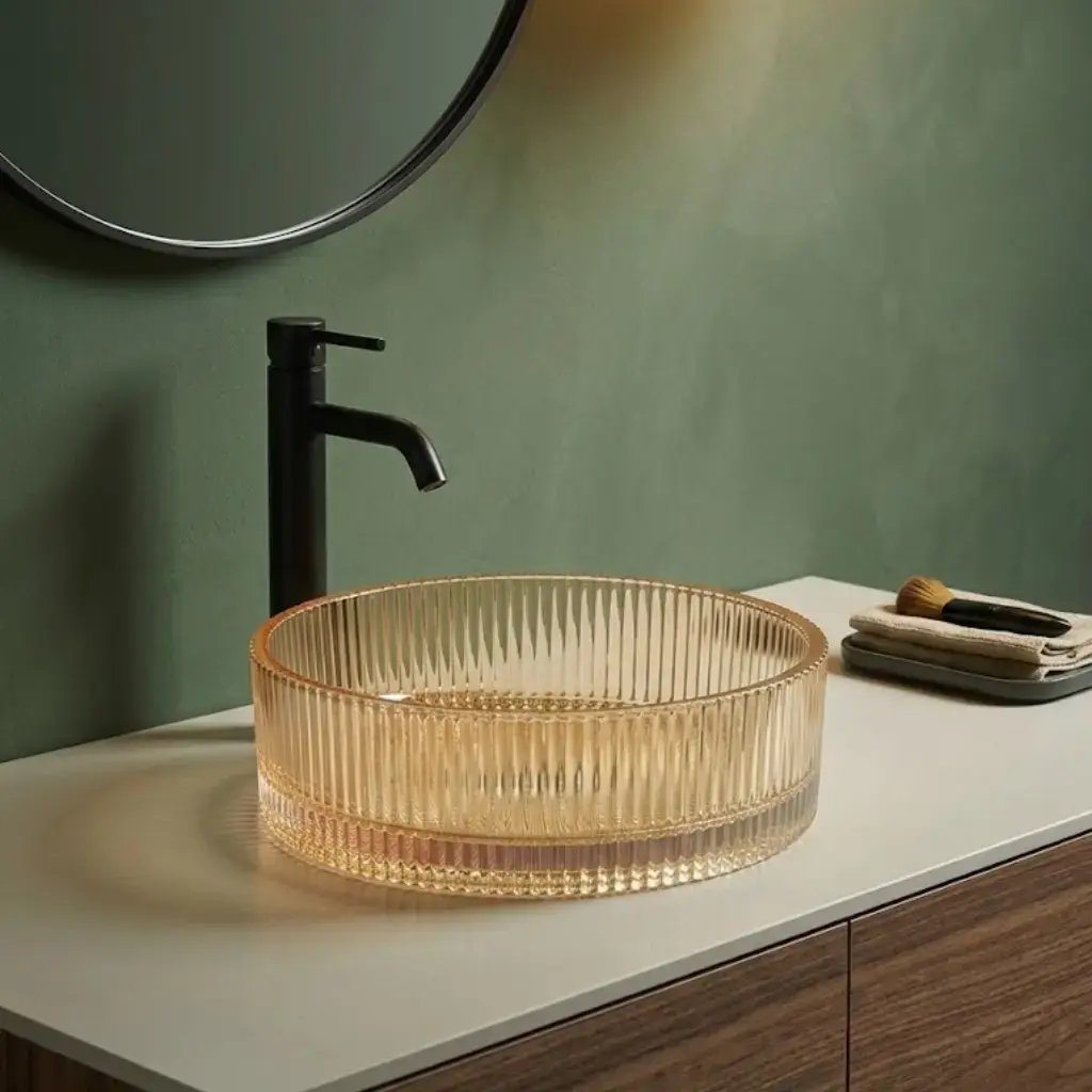 Vasque à poser en verre 36x36x11.5cm Ambre, Torcello