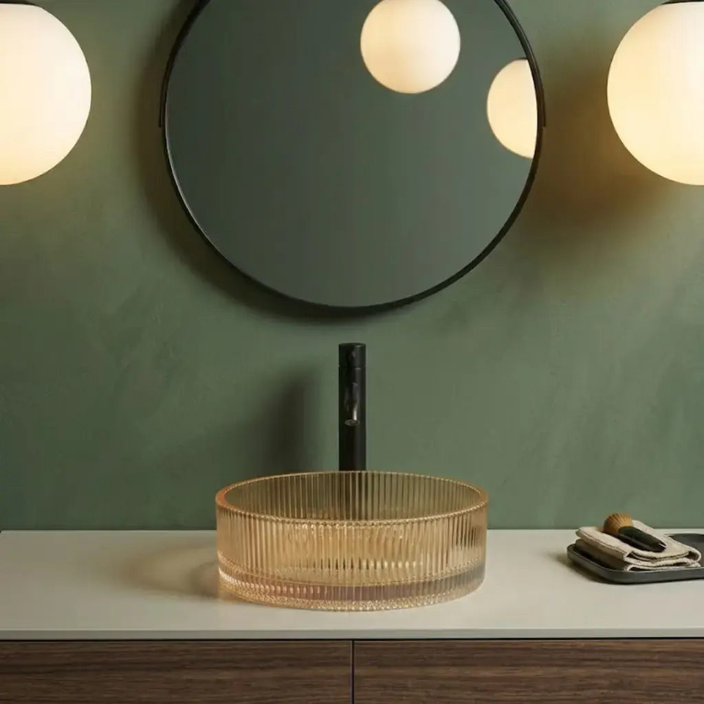 Vasque à poser en verre 36x36x11.5cm Ambre, Torcello