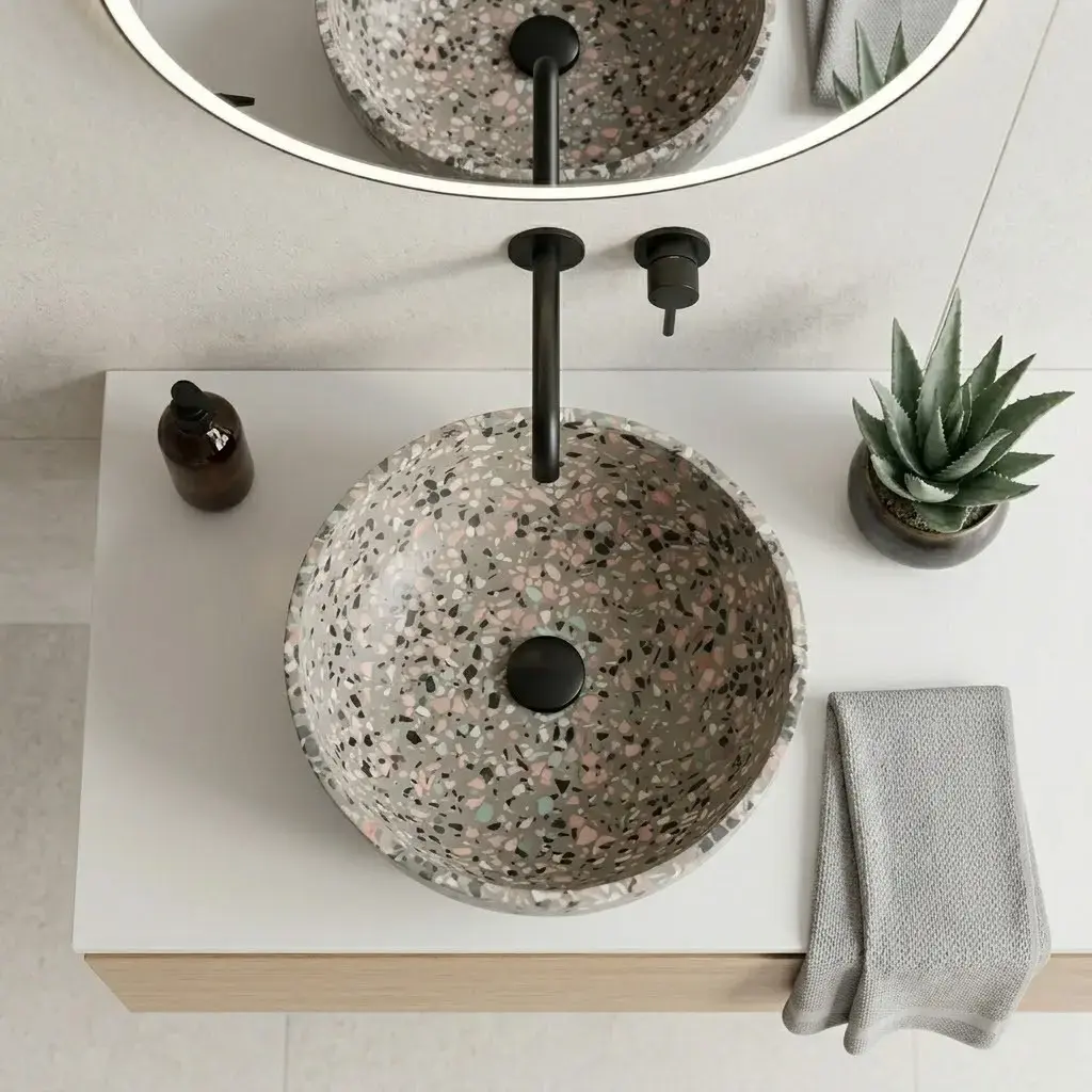 Vasque terrazzo 40x40 cm, en béton, Venice