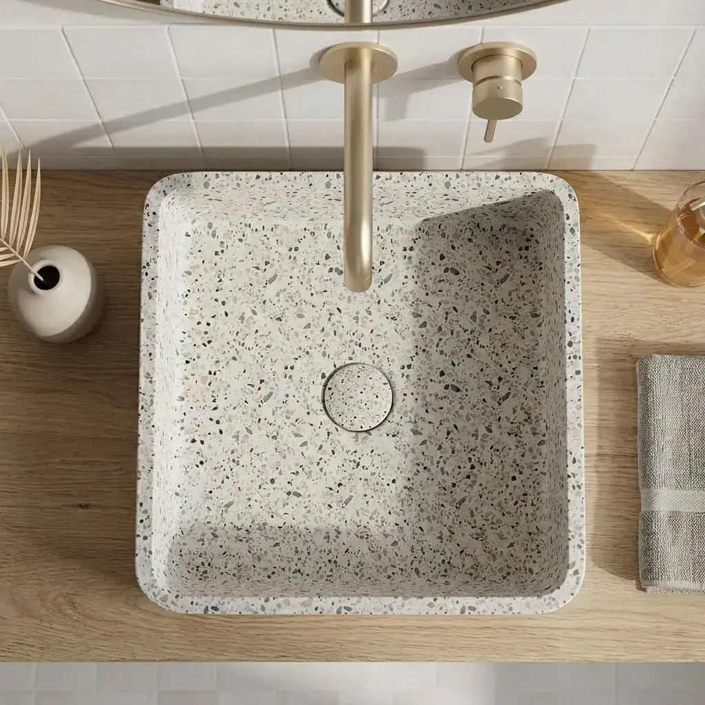 Vasque béton carrée, 39x39 cm, terrazzo, T2