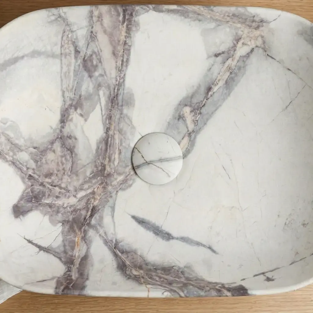 Vasque Céramique, 46x32x13CM, Effet Marbre Blanc Mat, Orta