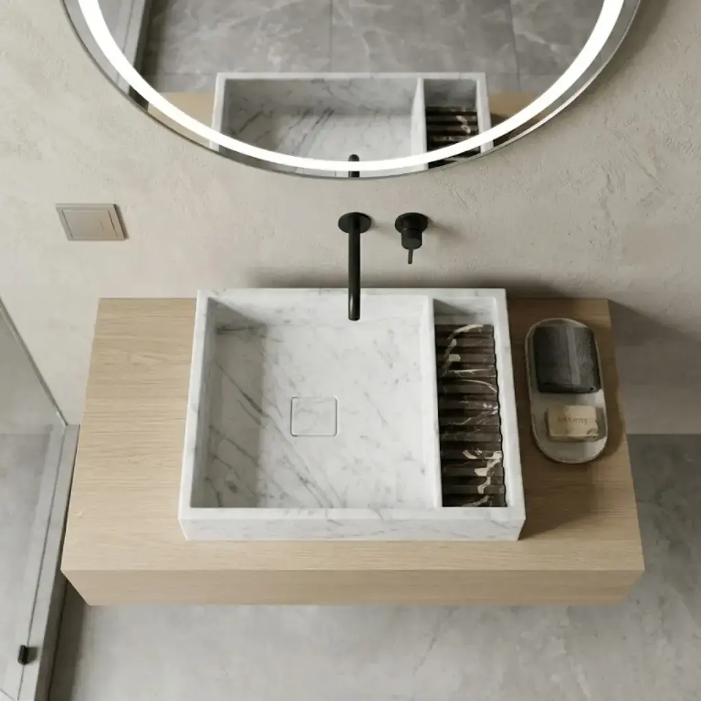 Vasque à poser rectangulaire 60x40x12 marbre véritable, Carrara white 