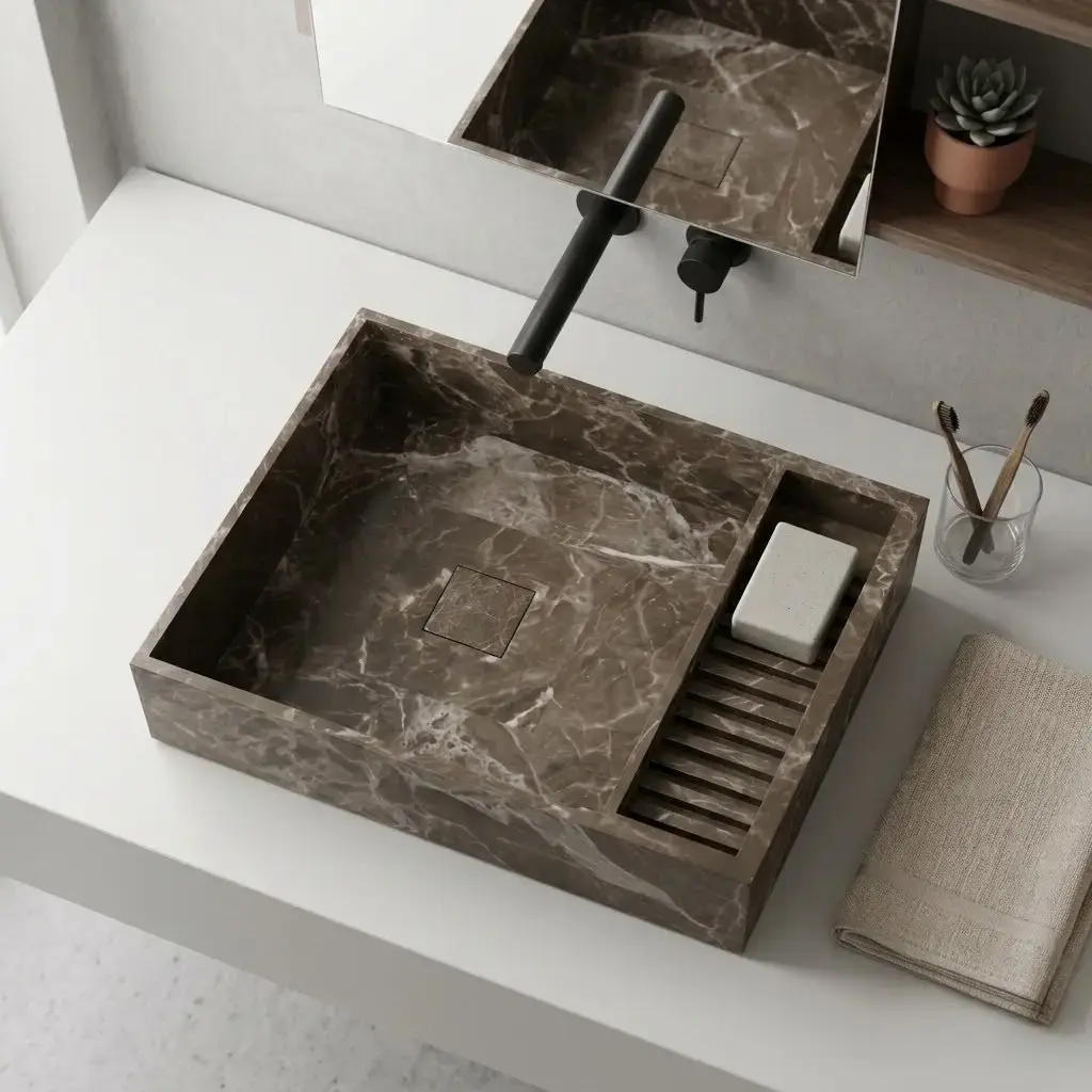 Vasque à poser rectangulaire 60x40x12 marbre véritable Turkey Grey