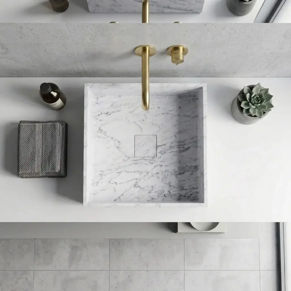 Vasque à poser carrée 40x40x12 marbre véritable, Carrara