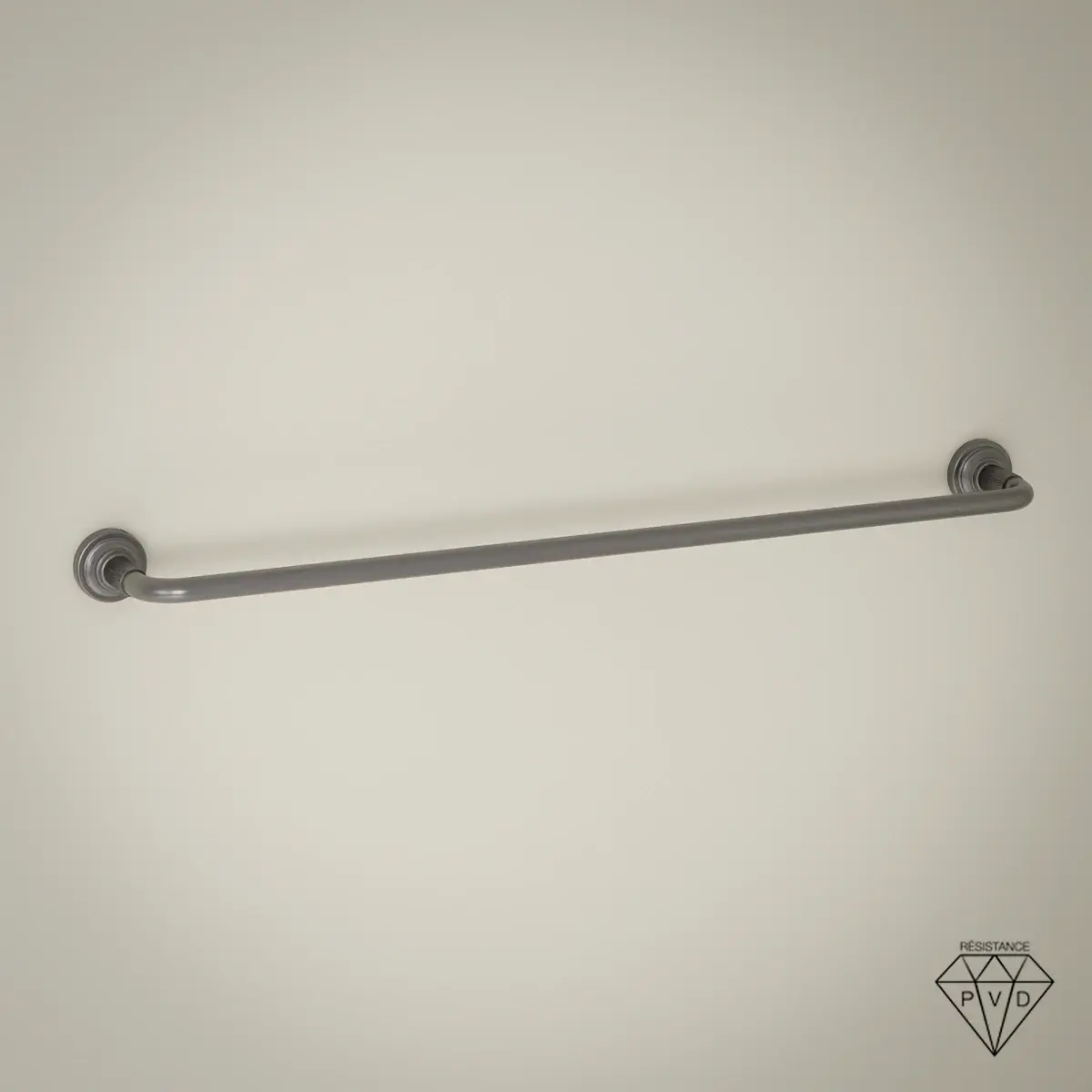 Barre porte-serviette murale César gun métal avec fixations à texture cannelée, longueur 64,5 cm.