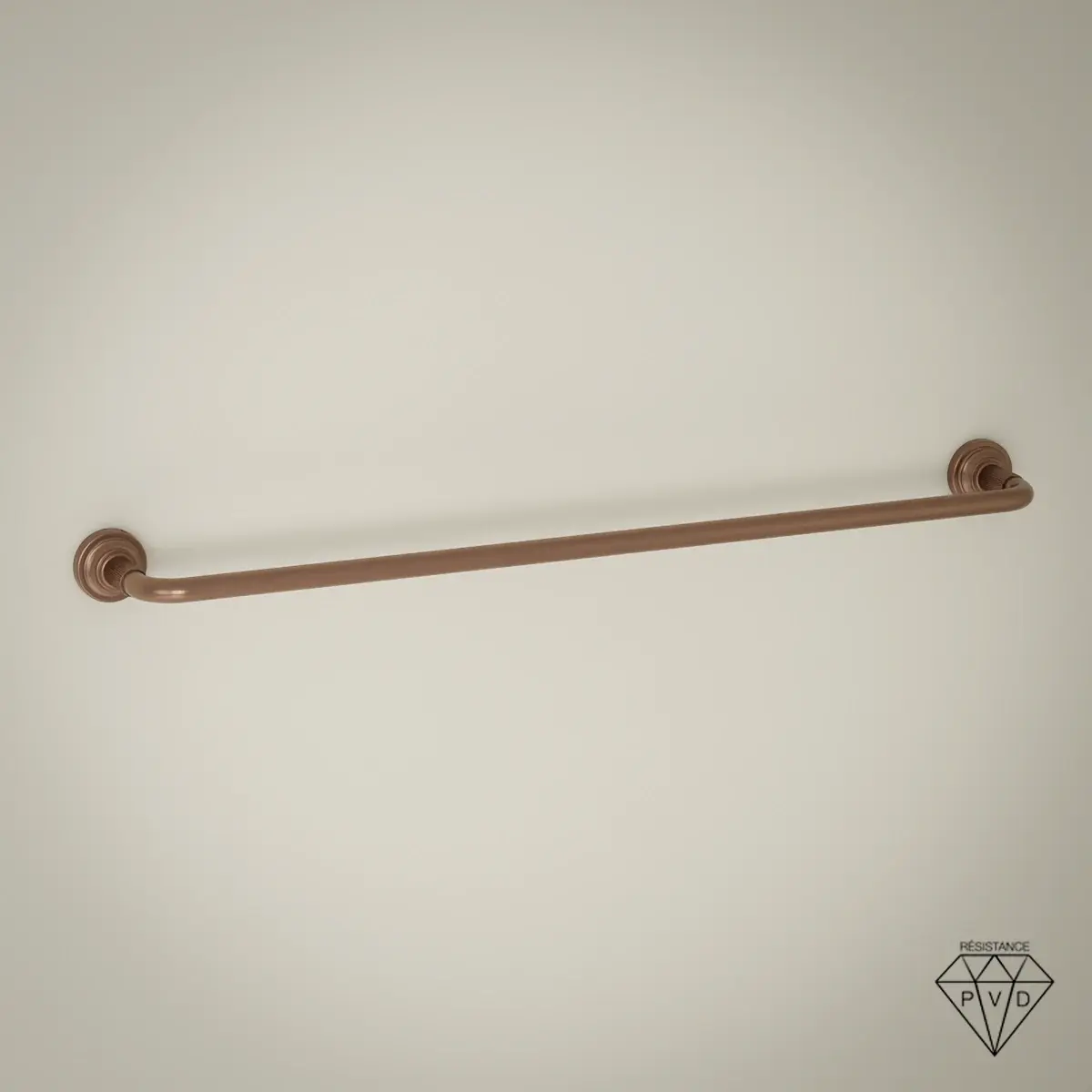 Barre porte-serviette murale César doré rose brossé, longueur 64,5 cm avec fixations à texture cannelée.