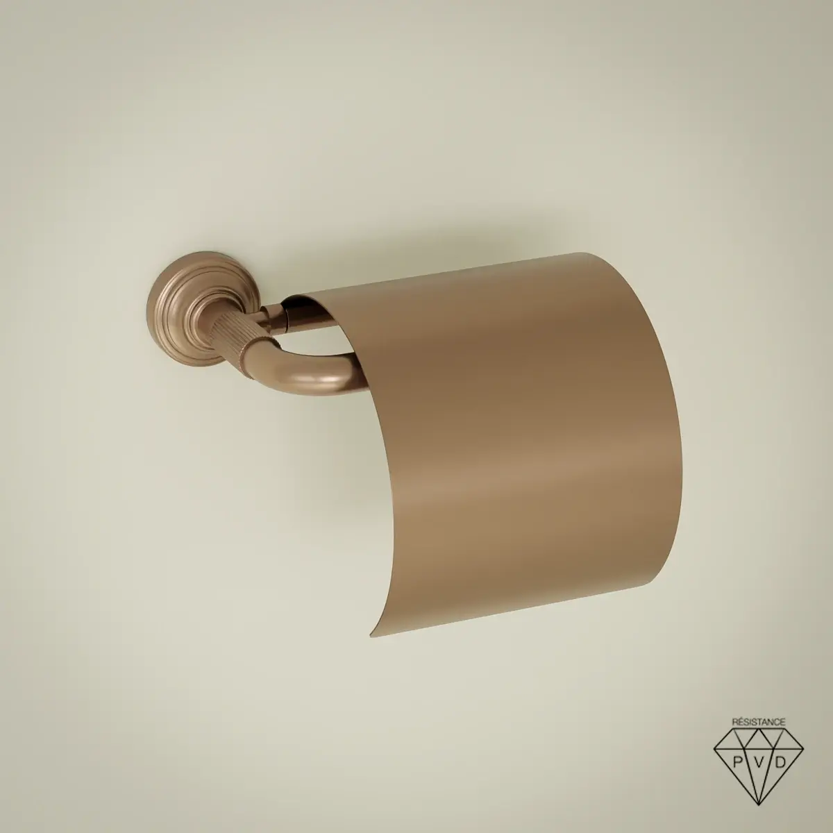 Porte rouleau papier toilette César avec couvercle en doré rose brossé avec détail cannelé