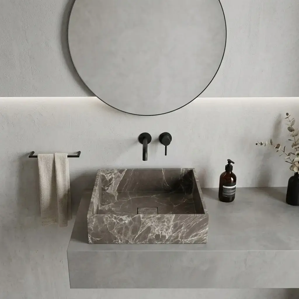 Vasque à poser carrée 40x40x12 marbre véritable, Turkey grey 