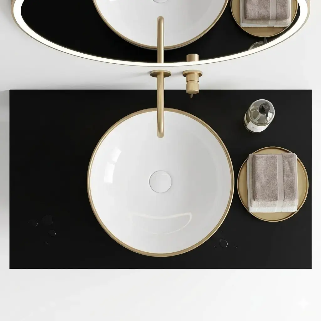 Vasque à poser, Ø41,5 cm, céramique, 3 couleurs avec liseré doré, Line