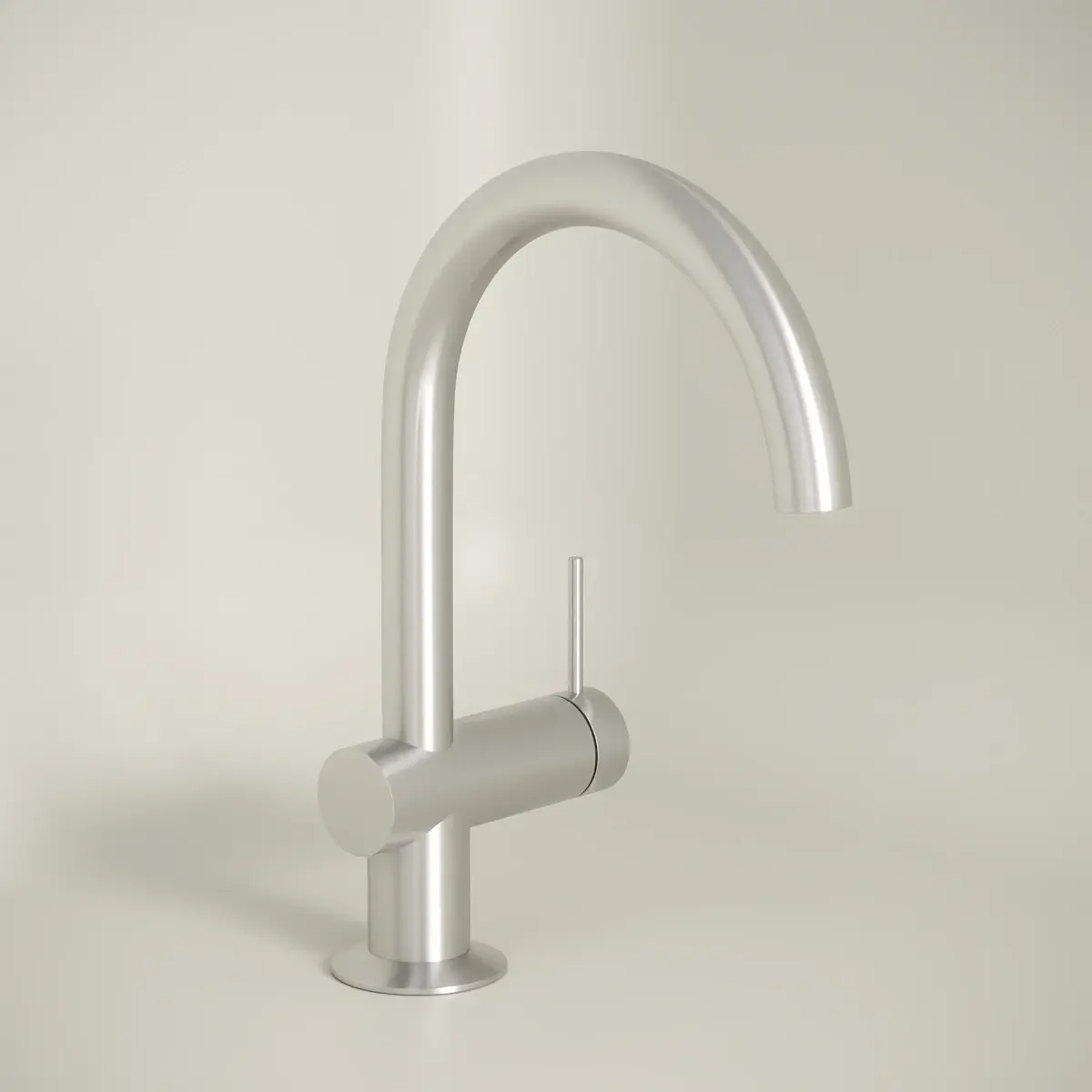 Mitigeur de lavabo col de cygne Madeleine en finition Silver White brossé avec silhouette en arc.