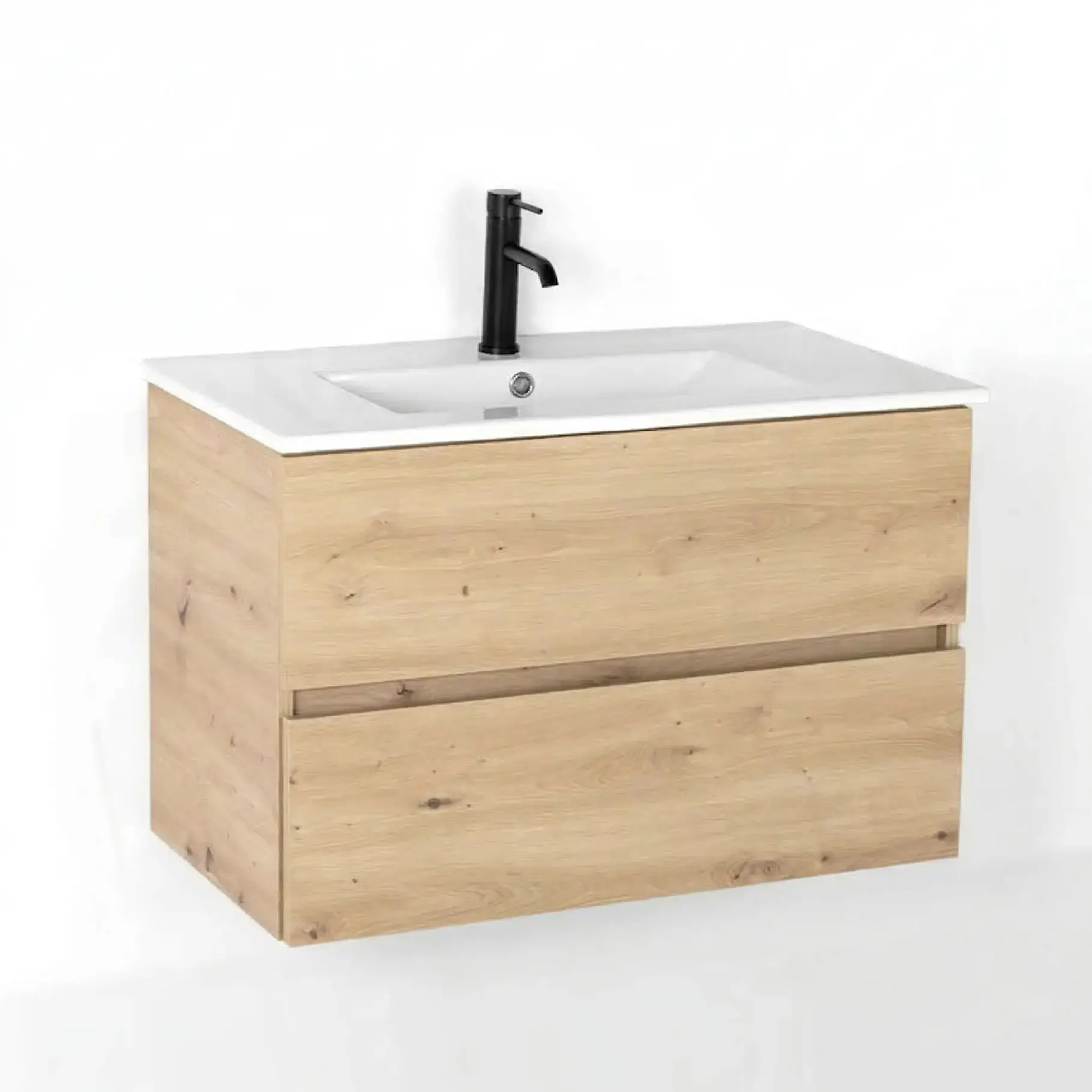 Meuble salle de bain suspendu 80 cm, Amazonia, 2 tiroirs + vasque céramique, Caruso