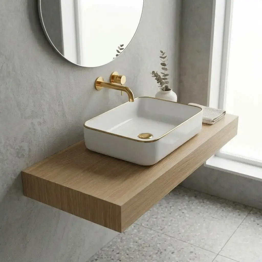 Vasque à poser, 50x39 cm, céramique avec liseré doré, 3 couleurs, Line