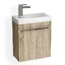 Meuble lave-mains bois et vasque en résine blanche, 44cm, Mini.webp